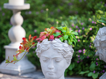 Greek Style Cement Head Planter Indoor Outdoor Home, Garden Decor - Gray