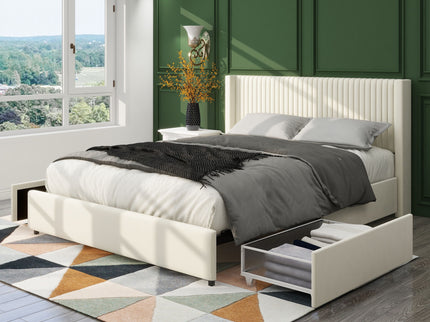 Anna - Upholstered Wingback Platform Bed With 4 Drawers Storage