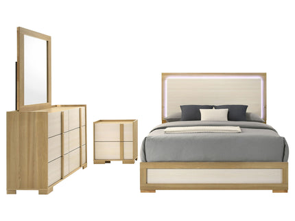 Lincoln - 4 Piece Queen Bedroom Set With LED Lighting - Natural