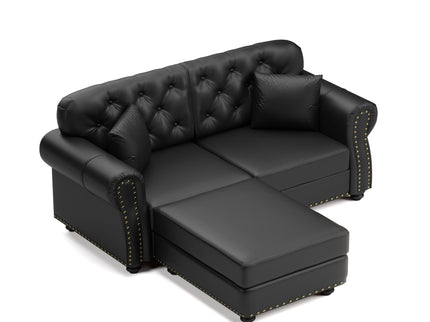 Upholstered Sofa With Nailhead Trim, Rolled Armrests With Ottoman