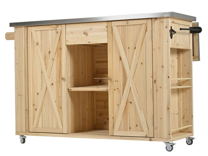 Outdoor Kitchen Island With Stainless Steel Top, Ample Storage Space, Towel And Spice Racks And A Bottle Opener
