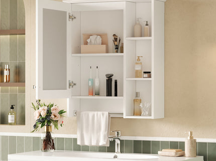 Modern 3 In 1 Bathroom Mirror Cabinet With Adjustable Shelf & Towel Bar
