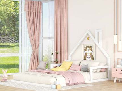 Elegant Floor Bed With House Shaped Headboard