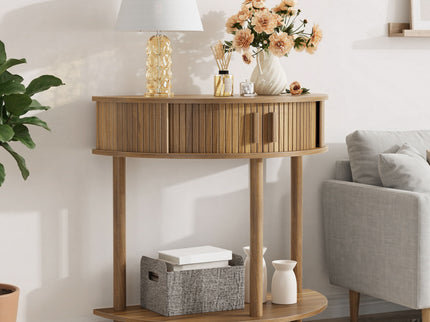 Half Moon Console Table For Living Room - Walnut