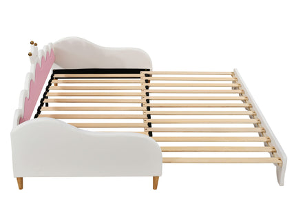 Extending Daybed With LED Lights, Modern Upholstered Princess Daybed With Crown Headboard