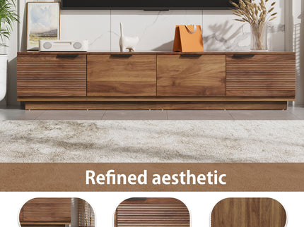 TV Stand, Entertainment Center & Fluted Door & Cable Management, Soft Closing Hinges - Walnut