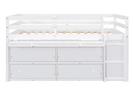 Loft Bed With Retractable Writing Desk And 4 Drawers, With Lateral Portable Desk And Shelves