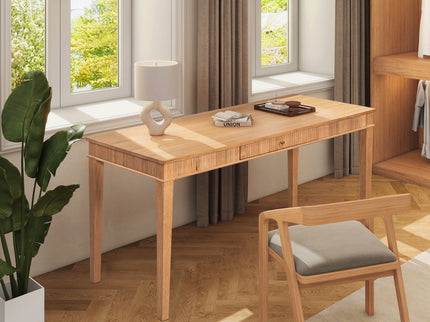 Dumont - Modern Farmhouse 1 Drawer Fluted Home Office Writing Desk - Natural Blonde