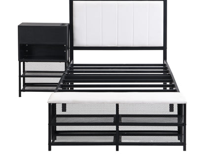 Platform Bed With 2 Tier Storage Shelves, Storage Cabinet