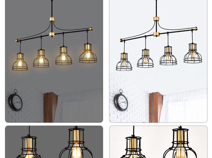 Dining Room Light Fixture / Chandelier Table, 40 -" Hanging For Farmhouse Linear Chandeliers, 5 Light Kitchen Island Lighting Ceiling Chandelier, With Metal Lampshade - Gold / Matte Black