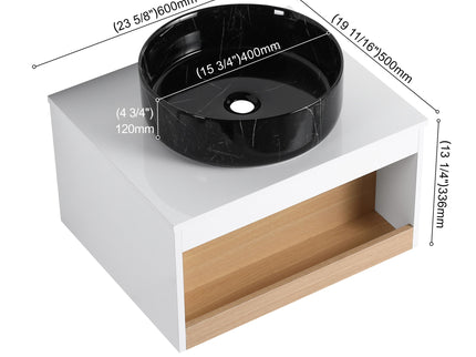 Floating Bathroom Vanity With Vessel Sink With Open Shelf Storage