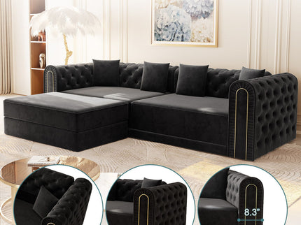 3-In-1 Convertible Sleeper Sofa With Movable Ottoman For Living Room