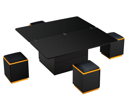 Lift Top Coffee Table With 4 Storage Stools