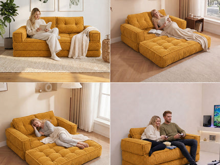 2 Seater Modular Corduroy Sofa With Chaise Lounge For Living Room