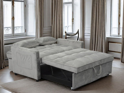 3 In 1 Convertible Sleeper Sofa Bed, Modern Fabric Futon Sofa Couch Pullout Bed, Adjustable Backrest With Three USB Ports, Two Side Pockets, Two Cup Holders And Swivel Phone Holder