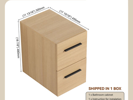 Floating Bathroom Vanity Drawer Base, Wall Mounted Storage With 2 Drawers - Light Oak