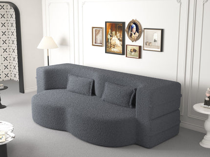 Modern Floor Sofa, With 2 Pillows, Convertible Teddy Fabric Foam Filled Bed