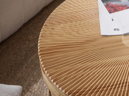 Modern Round Coffee Table With Wooden Carving Pattern
