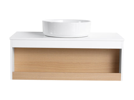Floating Bathroom Vanity With Glossy Round Vessel Sink