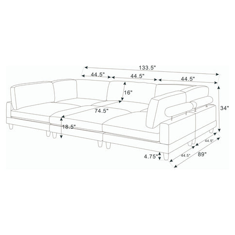 Modern Modular Sectional With Adjustable Back Support
