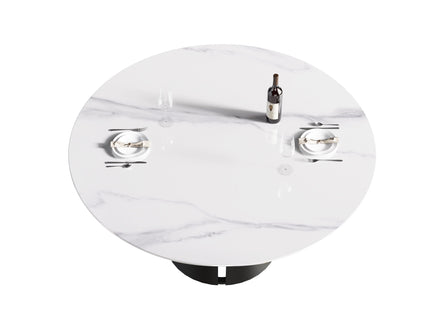 59.05" Modern Artificial Stone Round Carbon Steel Base Dining Table - White / Black