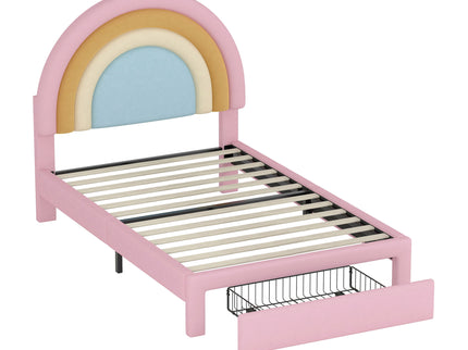 Upholstered Rainbow Design Bed, Princess Platform Bed With Storage Drawer