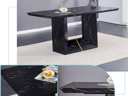Modern Dining Table With Marbled Design For Luxurious Elegance - Black