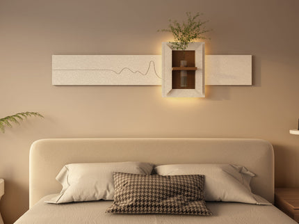 3D LED Sandstone Wall Decor With Simulated Plants, Glass Vase & Remote Control - Light Coffee