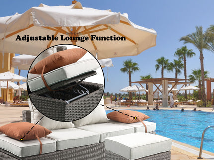 Salena - All Weather Wicker Patio Sofa & Ottoman With 2 Toss Pillows - Beige / Gray