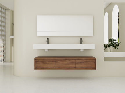 Contemporary Wall Mounted Bathroom Vanity With Dual Resin Sink And Soft Close Drawer