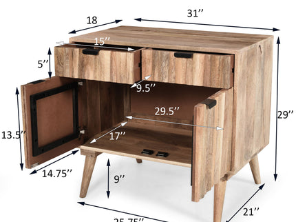 Stylish Style 2 Drawer 2 Door Cabinet, Mango Wood - Natural