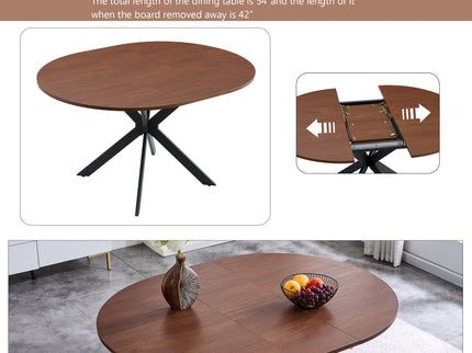 Extendable Round Dining Table - Walnut