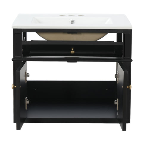 Wall Mounted Bathroom Vanity With Tip Out Drawer And Open Back Design