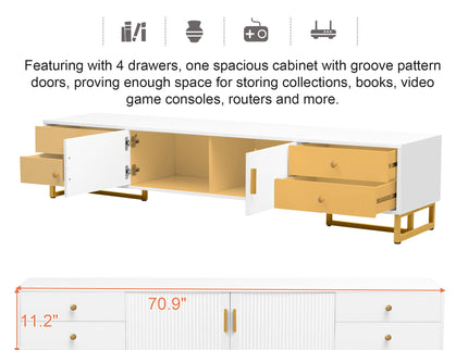 TV Media Console Table, TV Stand With Storage For Living Room - White