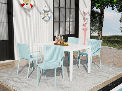 4 Modern Stackable Armchair Matched With Long Table