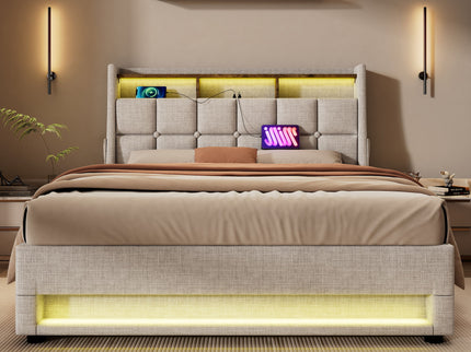 Upholstered Platform Bed With A Hydraulic Storage System, LED And USB Charging (Without Mattress)