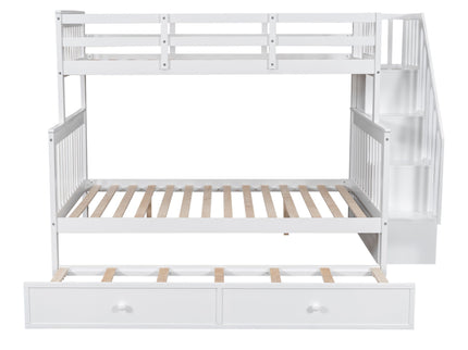 Bunk Bed With Twin Size Trundle, Storage And Guard Rail For Bedroom