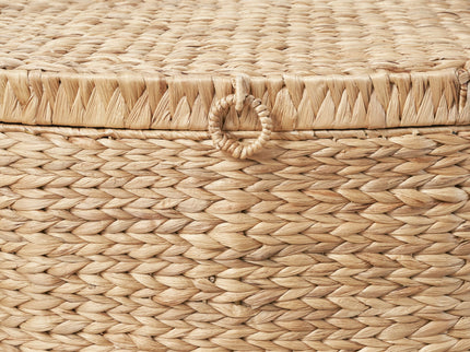 Rectangular Curve Water Hyacinth Woven Wicker Trunk With Handles For Clothes Toys Magazines And Book Storage - Natural / Light Brown