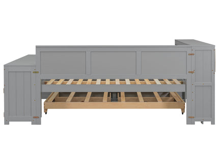 Daybed With Storage Shelves, Drawers, Trundle, Charging Station, LED Light, Desk And Cabinet