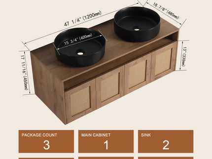 Bathroom Vanity & Art Sink, 2 Soft Close Doors, Float Mounting Design