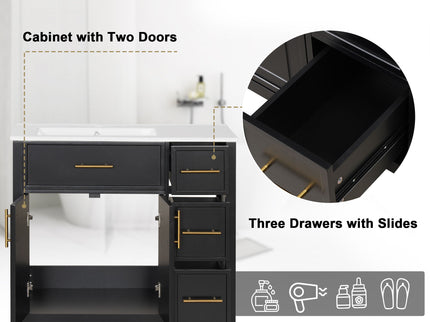 Modern Bathroom Vanity With Sink Top, 2 Doors And 3 Drawers
