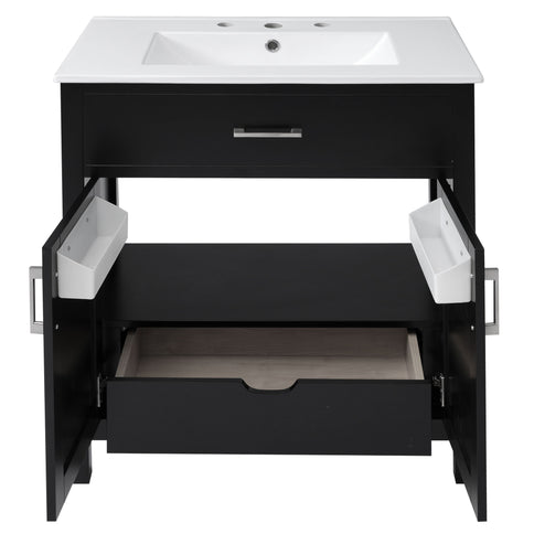 Bathroom Vanity With Sink And Ample Storage, Rectangular Undermount Sink - Black