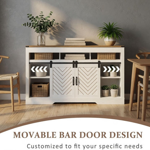 TV Stand With Sliding Barn Doors And Adjustable Storage - White / Oak