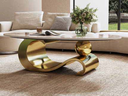 Oval Coffee Table For Living Room - Gold / White