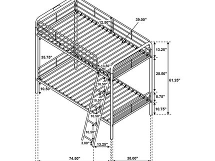 Long Beach - Twin Over Twin Bunk Bed With Built In Guardrails And Angled Ladder - Silver