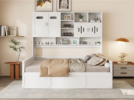 Daybed With All-In-One Cabinet And Shelf