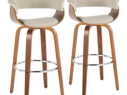 Vintage Mod - Mid Century Modern Fixed Height Barstool With Swivel With Round Footrest (Set of 2)