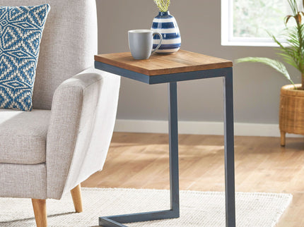 C Shaped End Table With Iron Base And Fir Wood To