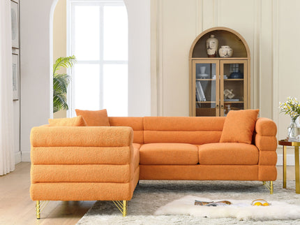 Oversized L - Shaped Corner Sofa, 5 Seater Sectional With 3 Cushions, Living Room Furniture - Orange