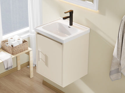 16" Floating Bathroom Vanity Combo, Wall Mounted Cabinet With Sink & Soft Close Doors For Small Bathrooms - Khaki